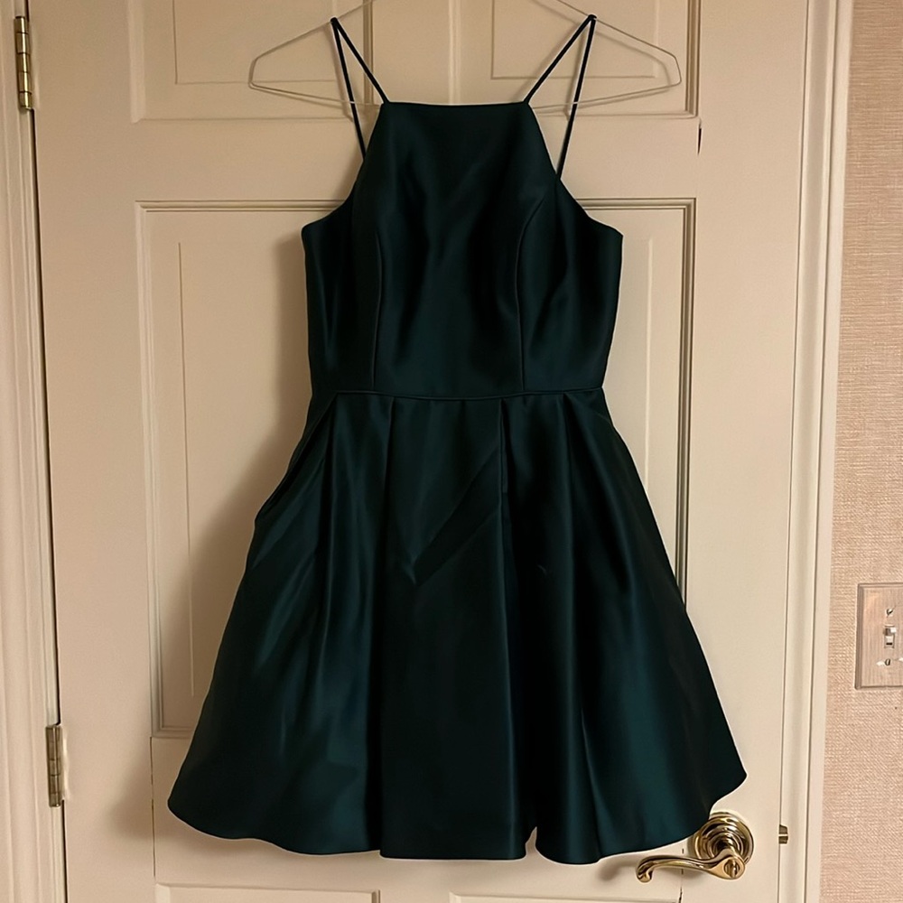Betsy & Adam hunter green cocktail dress with spaghetti straps - worn once